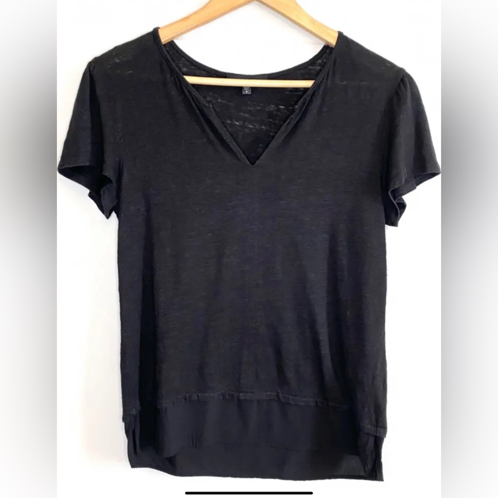 Sanctuary Black Split Neck Short Sleeve Linen Skirted T Shirt